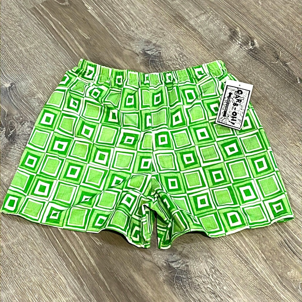 NEW TRUE VINTAGE 90's DEADSTOCK KIDS RETRO GEOMETRIC PRINT STRETCH SHORTS
